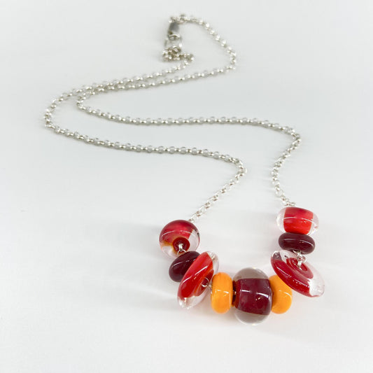 Necklace - Glass "Lifesaver" Beads - KC Chiefs-Inpired - Handmade Glass