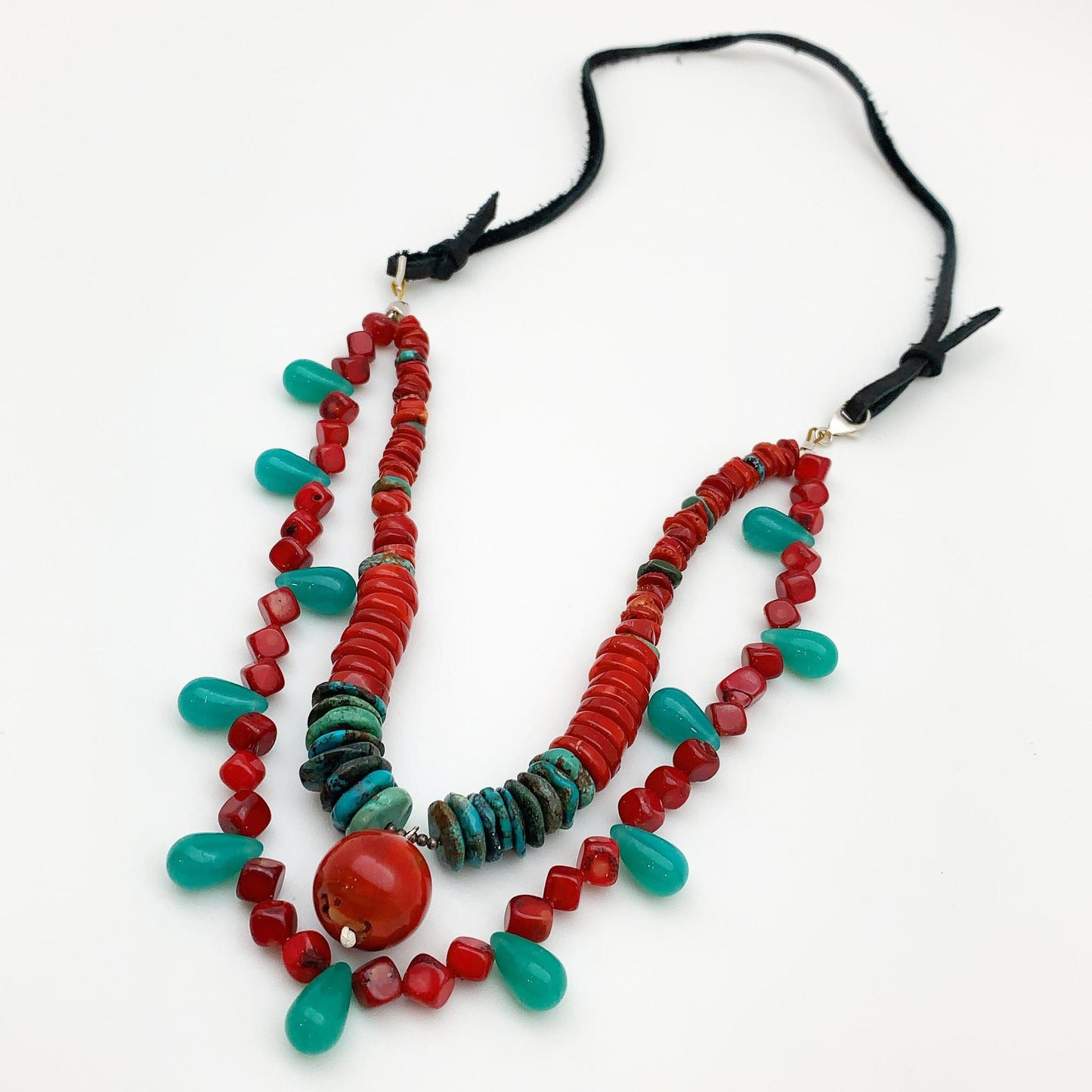 Necklace - Two-Strand Stone and Leather