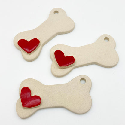 Ornament/Wall Talisman - Bone with 3D Heart - Ceramic