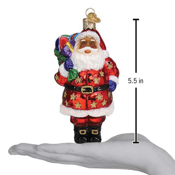 Ornament - Blown Glass - Jolly African American Santa