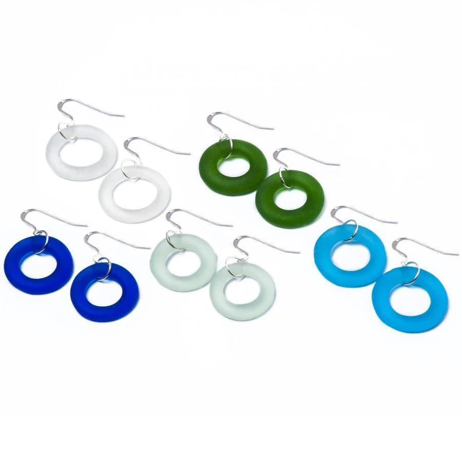 Earrings - Reclaimed Glass Circles on Sterling - Cobalt