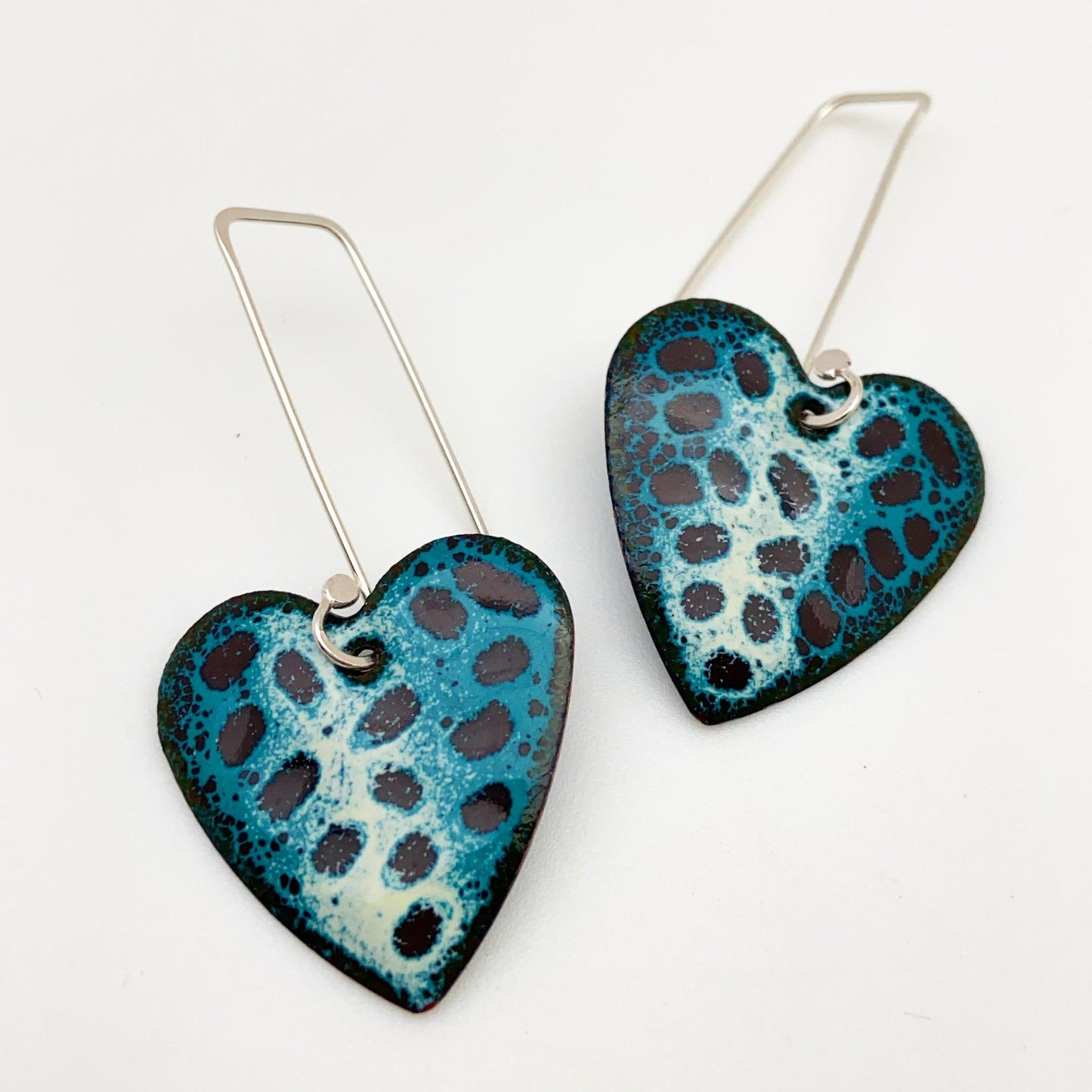 Earrings - Polka Dot Hearts - Enamel on Copper