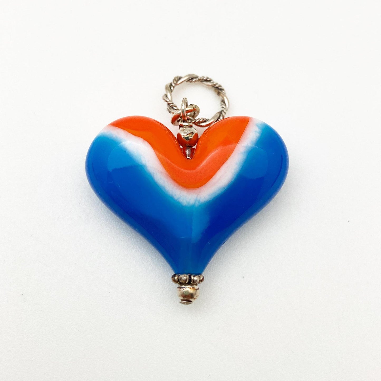 Pendant - Orange, White, and Blue Heart - Handmade Glass