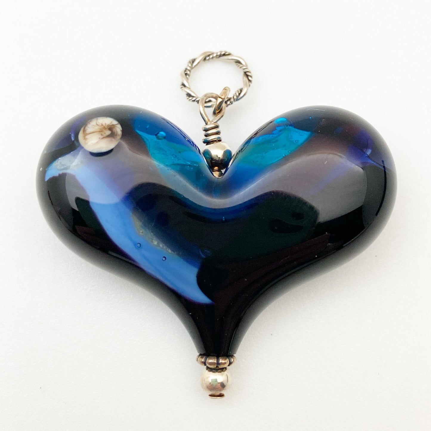 Pendant - Nightscape Heart with Moon #3 - Handmade Glass