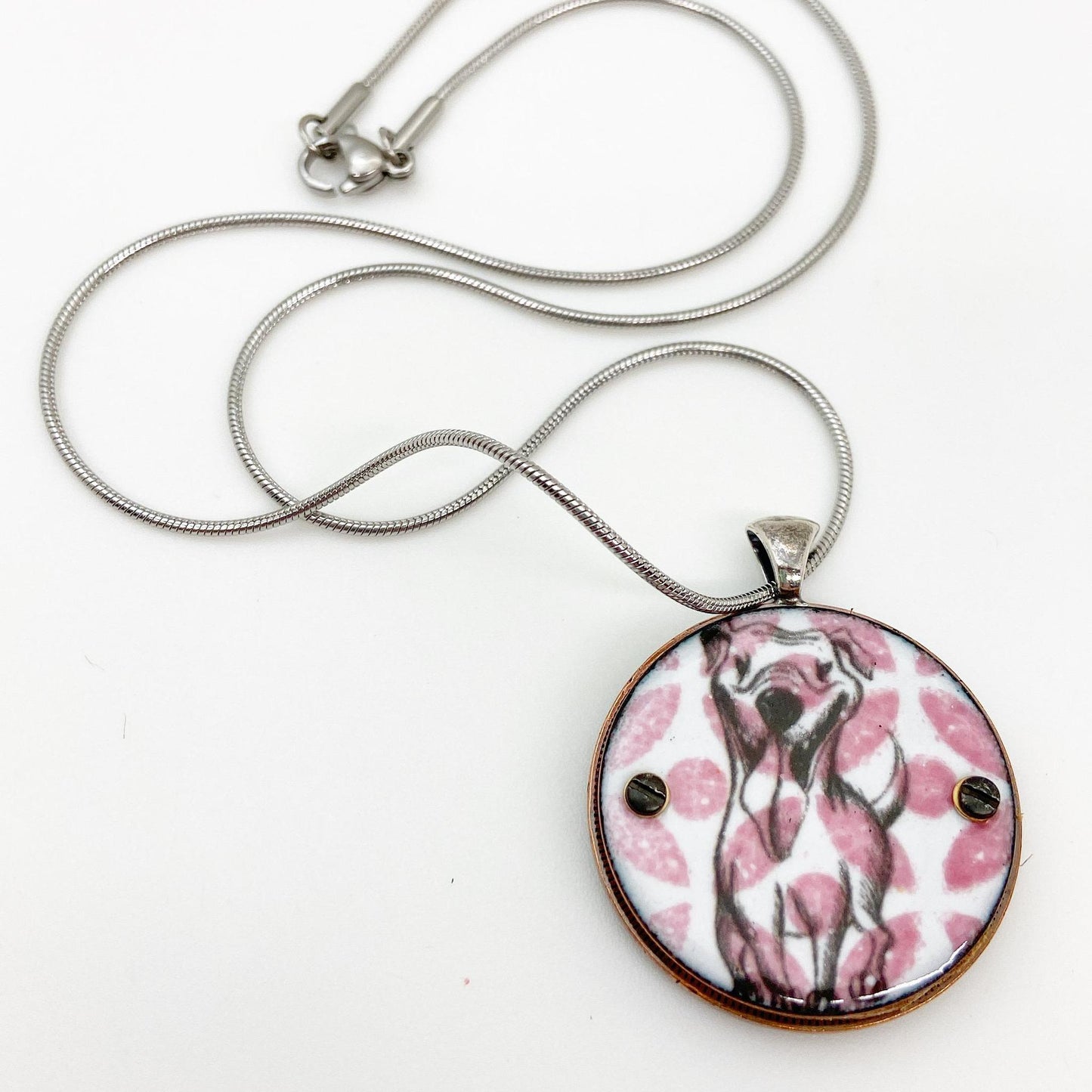 Necklace - Goofy Dog - Enamel on Copper & Coin