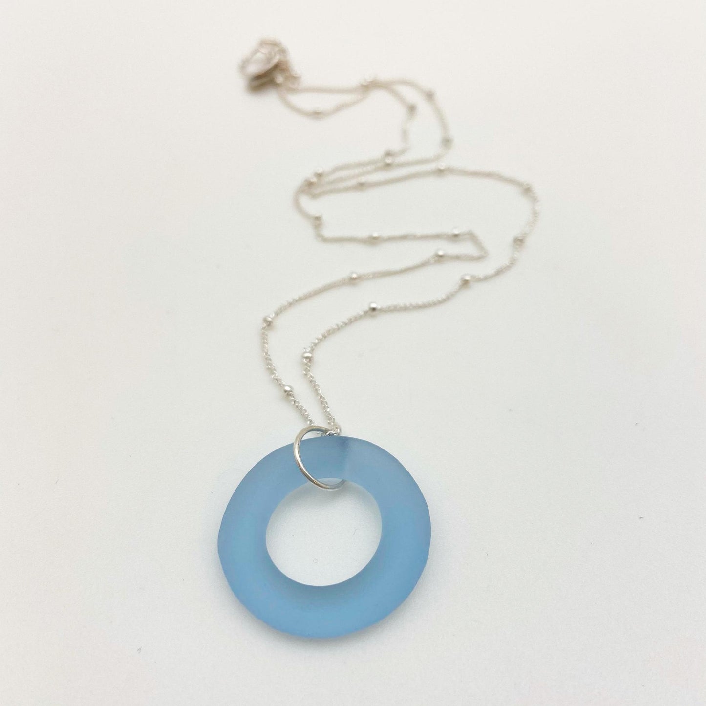 Necklace - Reclaimed Glass Circle - Sterling Silver Chain