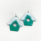 Earrings - Green Bird House with Snow - Enamel on Copper