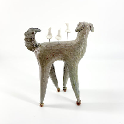 Sculpture - Dog with Three Birds on Back - Ceramic