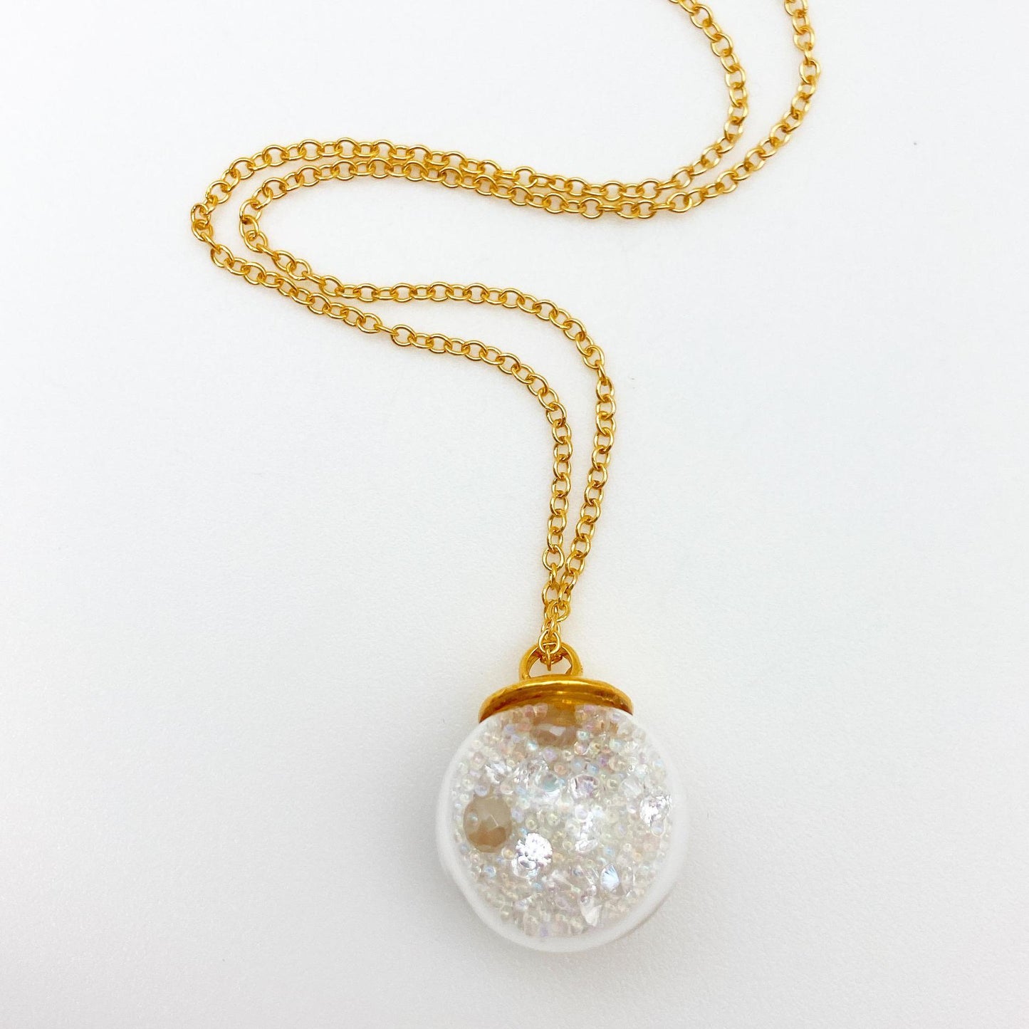 Necklace - Glass Globe - Clear Crystal Mix