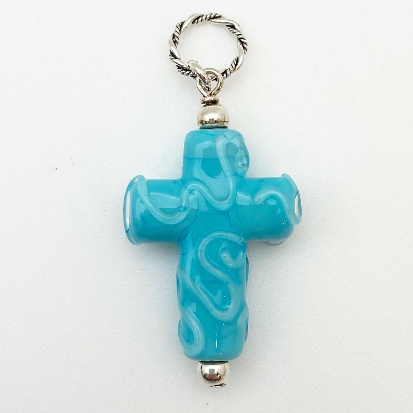 Pendant - Glass w/ Swirl Cross - Large