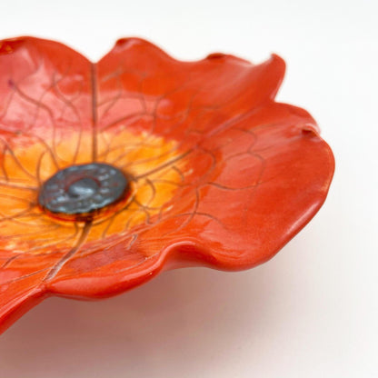 Ceramic Wall Art - Red/Orange Flower - Small