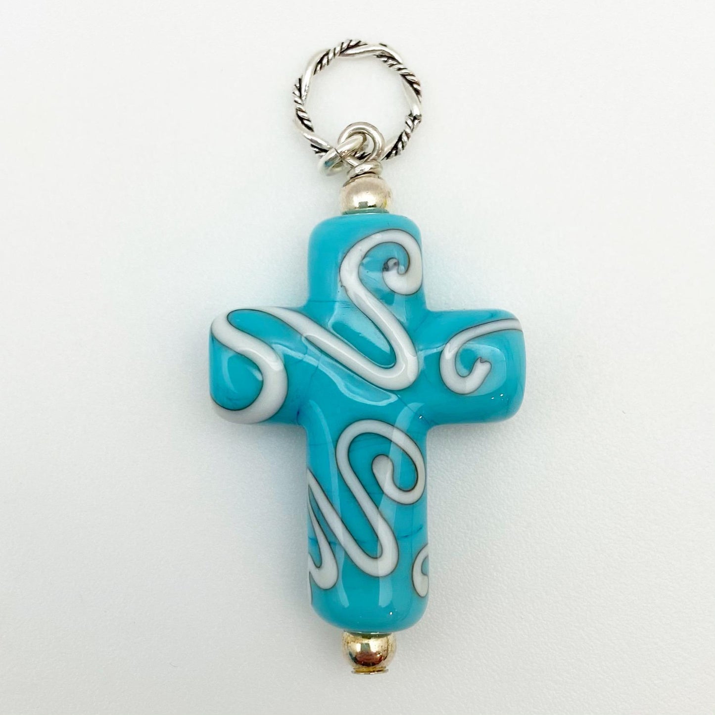 Pendant - Glass w/ Swirl Cross - Large