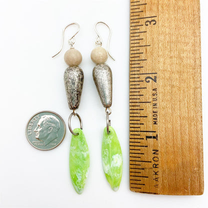 Earrings - Vintage Bead Originals - Green & Silver