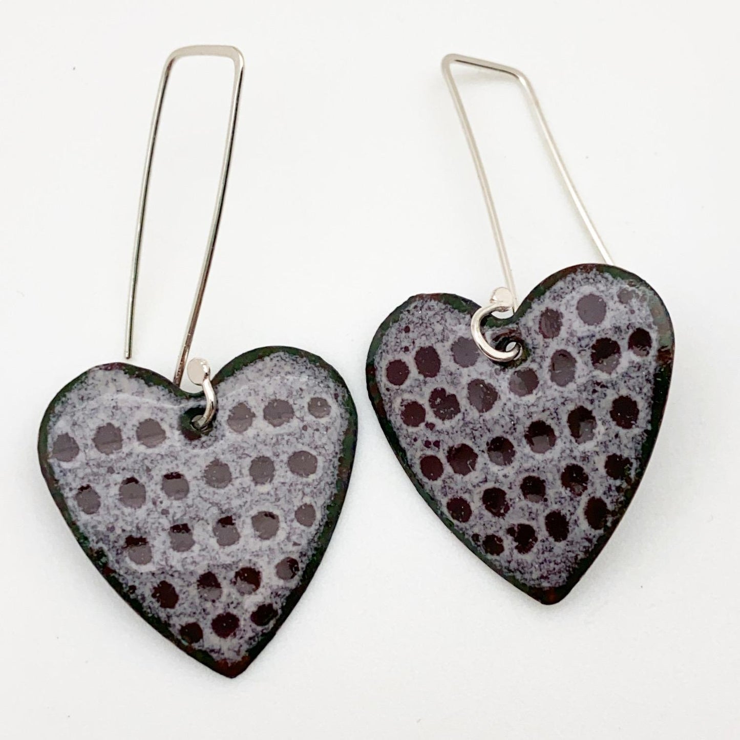 Earrings - Polka Dot Hearts - Enamel on Copper