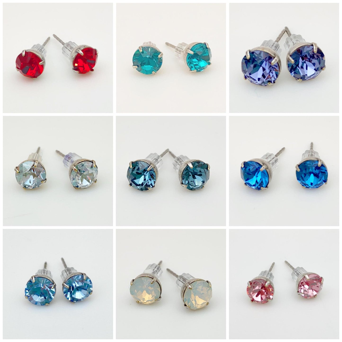 Stud Earrings - Real Crystals in Sterling Silver Bezel