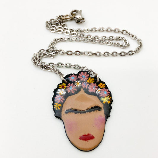 Necklace - Frida with Lavendar, Yellow, White - Enamel on Copper