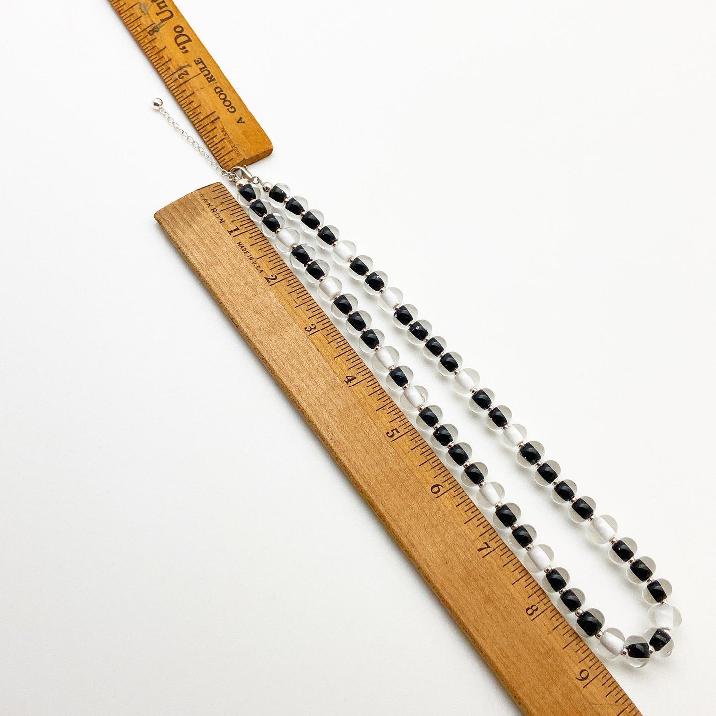 Necklace - Black and White Glass Beads - Handmade Glass - 18"