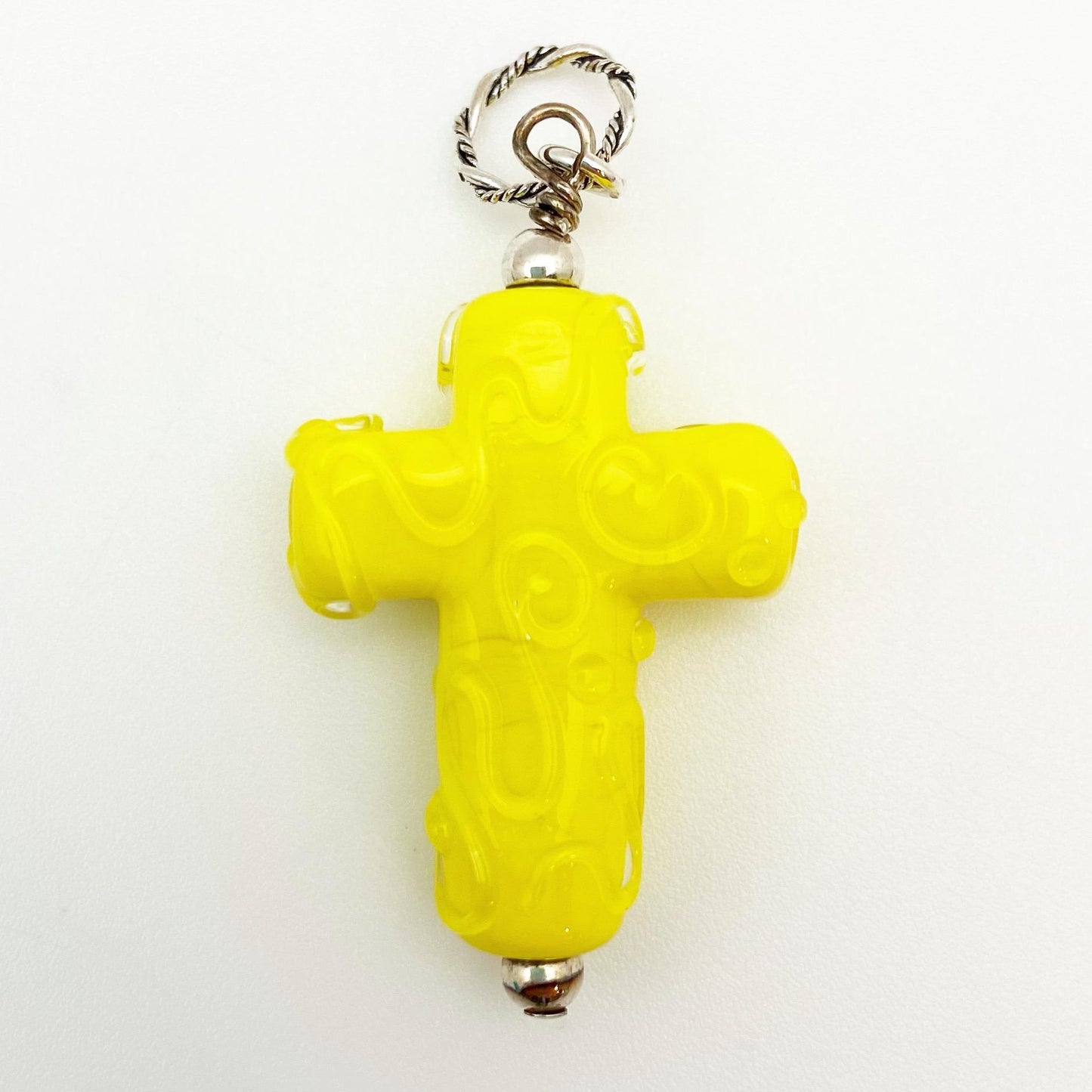 Pendant - Glass w/ Swirl Cross - Large