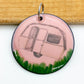 Pendant - Happy Camper on Pink - Enamel on Copper
