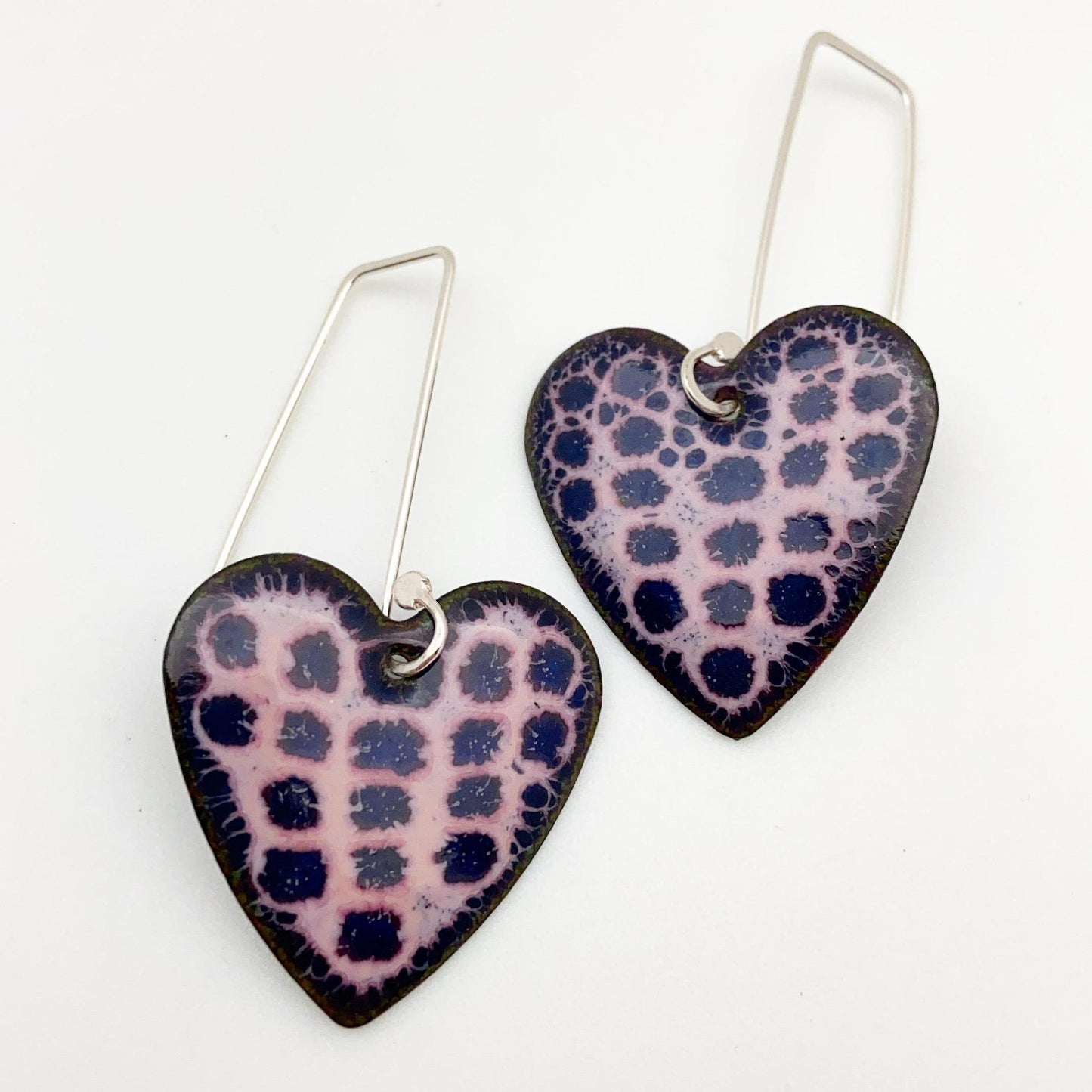 Earrings - Polka Dot Hearts - Enamel on Copper