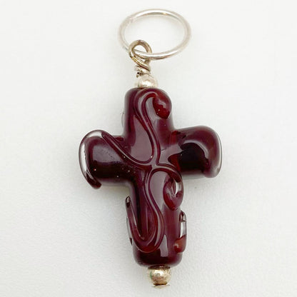 Pendant - Glass w/ Swirl Cross - Small