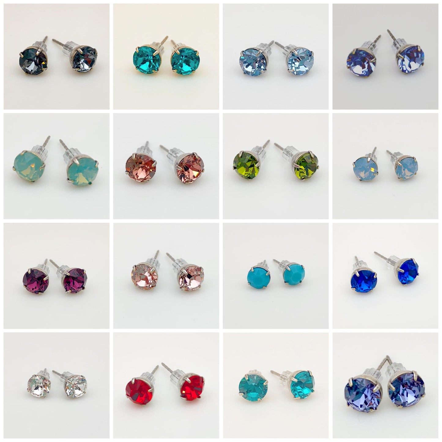 Stud Earrings - Real Crystals in Sterling Silver Bezel