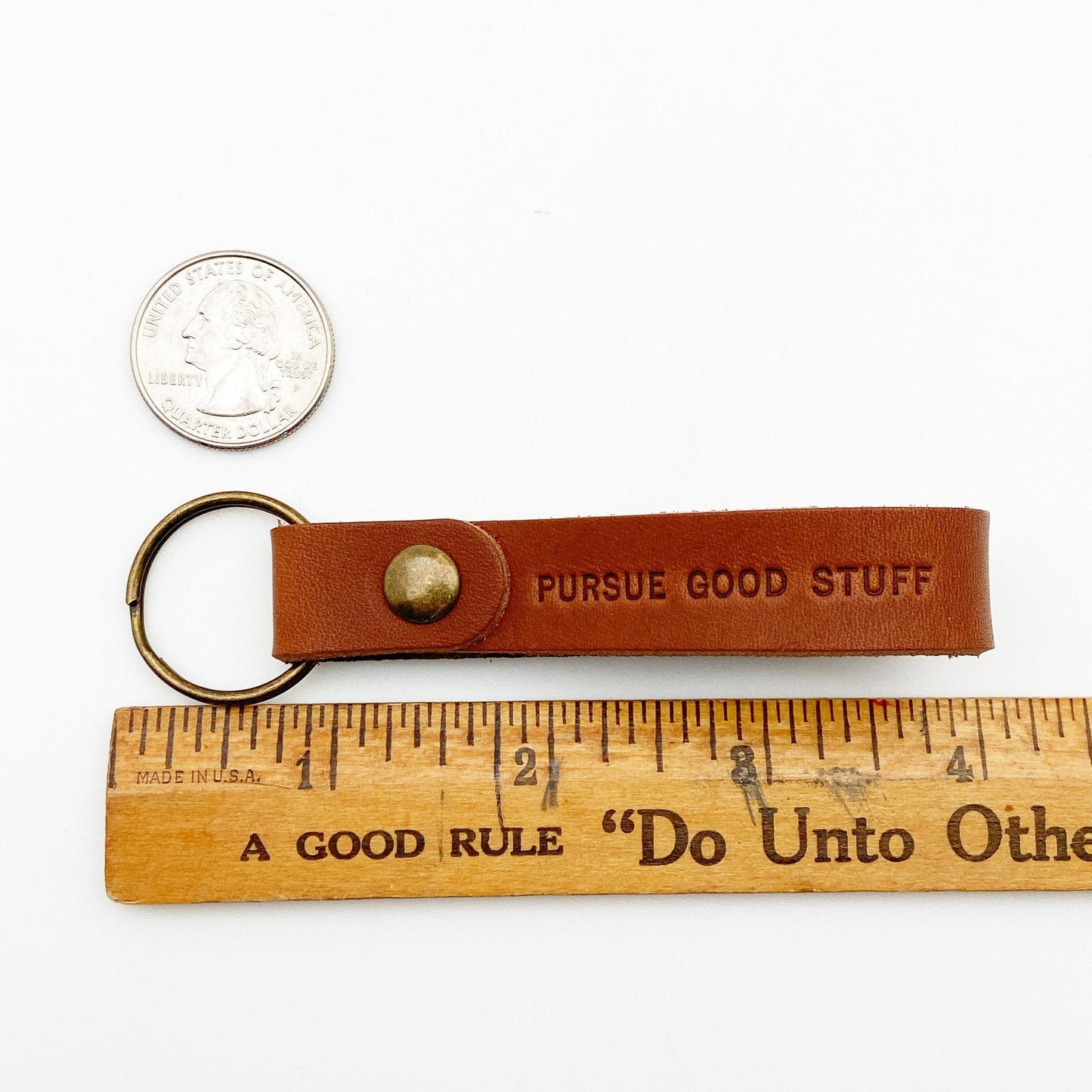 Keychain - Pursue Good Stuff - Hand Stamped Leather