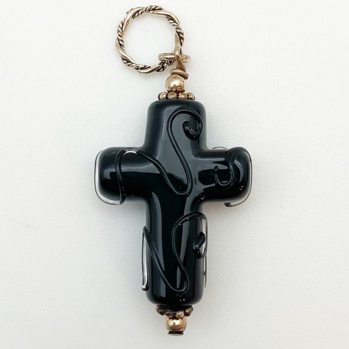 Pendant - Glass w/ Swirl Cross - Large