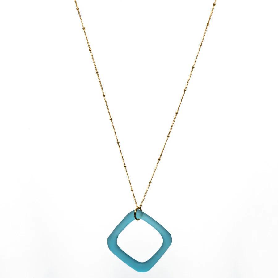 Necklace - Bombay Gin on 14kt Goldfill - Reclaimed Glass